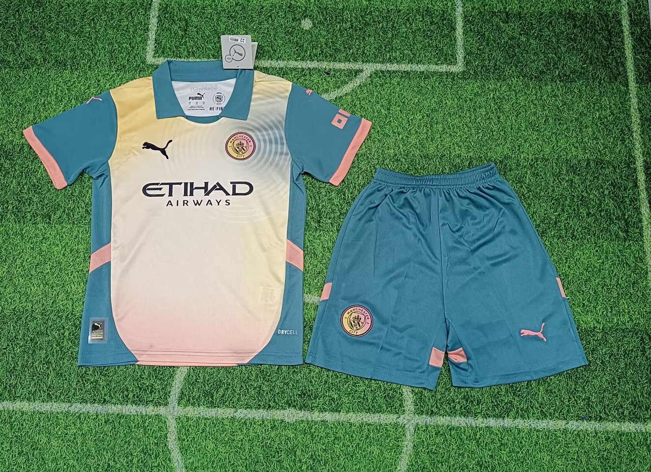 Kids-Manchester City 24/25 Fourth Light Yellow/Blue Jersey